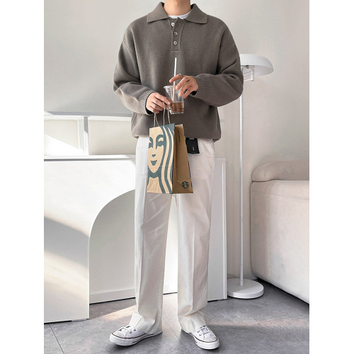 MRCYC休閒翻領針織衫男士秋季新款韓系潮流寬松慵懶風長袖毛衣