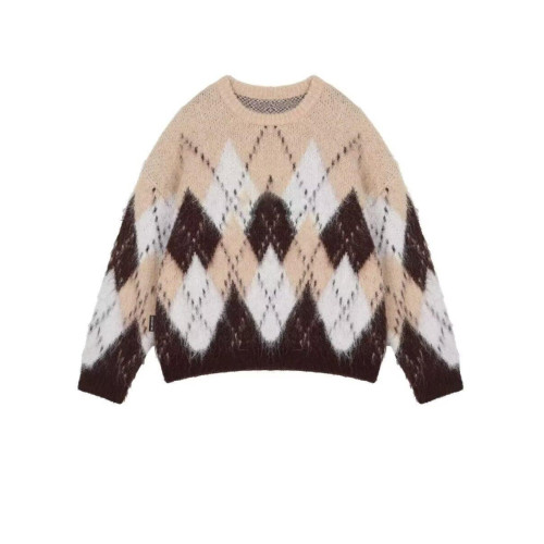 2024新款聖誕情侶裝復古菱格毛衣秋冬新年紅色高級感慵懶風針織衫 2024新款聖誕情侶裝復古菱格毛衣秋冬新年紅色高級感慵懶風針織衫