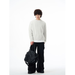 KISKO美式復古純色套頭慵懶毛衣男女秋冬休閒圓領內搭針織衫上衣