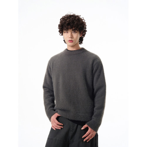 KISKO美式復古純色套頭慵懶毛衣男女秋冬休閒圓領內搭針織衫上衣