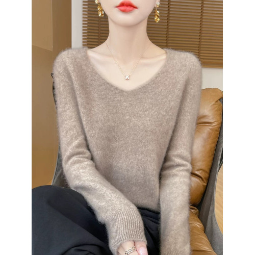 新款韓版V領純羊毛針織衫女長袖毛衣秋冬純色內搭保暖打底衫上衣 新款韓版V領純羊毛針織衫女長袖毛衣秋冬純色內搭保暖打底衫上衣