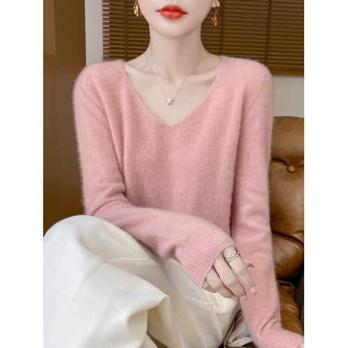 新款韓版V領純羊毛針織衫女長袖毛衣秋冬純色內搭保暖打底衫上衣 新款韓版V領純羊毛針織衫女長袖毛衣秋冬純色內搭保暖打底衫上衣