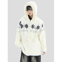 INSstudios 國潮牌情侶美式毛領費爾島毛衣寬松連帽針織開衫外套