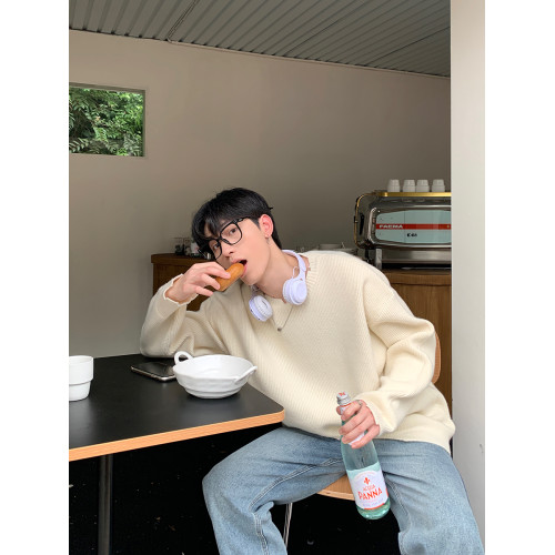 ONELYC1NS破壞風圓領針織毛衣長袖男寬松慵懶純色百搭休閒針織衫