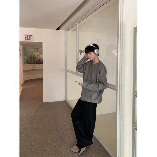 ONELYC1NS破壞風圓領針織毛衣長袖男寬松慵懶純色百搭休閒針織衫