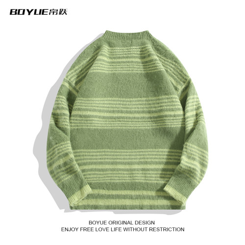 BOYUE帛躍撞色條紋毛衣春秋男女日系學院風慵懶復古內搭針織上衣 BOYUE帛躍撞色條紋毛衣春秋男女日系學院風慵懶復古內搭針織上衣