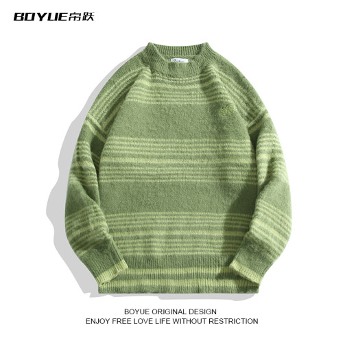 BOYUE帛躍撞色條紋毛衣春秋男女日系學院風慵懶復古內搭針織上衣 BOYUE帛躍撞色條紋毛衣春秋男女日系學院風慵懶復古內搭針織上衣