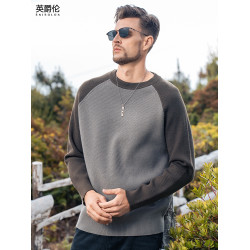 英爵倫 插肩袖毛衣男士秋冬新款撞色拼接針織衫長袖寬松圓領線衣