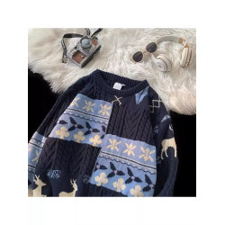 復古撞色毛衣男聖誕潮流大碼慵懶高級寬松外穿情侶百搭針織衫秋冬