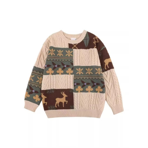 復古撞色毛衣男聖誕潮流大碼慵懶高級寬松外穿情侶百搭針織衫秋冬