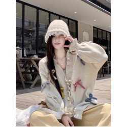 2025秋冬新款韓版寬松慵懶風蝴蝶結針織毛衣女設計感小衆上衣