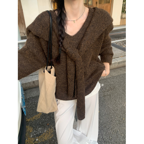 韓系慵懶風寬松V領披肩長袖針織毛衣女秋冬季軟糯內搭打底衫上衣 韓系慵懶風寬松V領披肩長袖針織毛衣女秋冬季軟糯內搭打底衫上衣