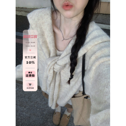 韓系慵懶風寬松V領披肩長袖針織毛衣女秋冬季軟糯內搭打底衫上衣 韓系慵懶風寬松V領披肩長袖針織毛衣女秋冬季軟糯內搭打底衫上衣