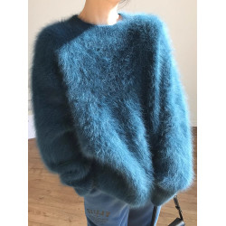 水貂絨毛衣女秋冬小個子加厚高級感套頭針織衫慵懶風寬松內搭上衣