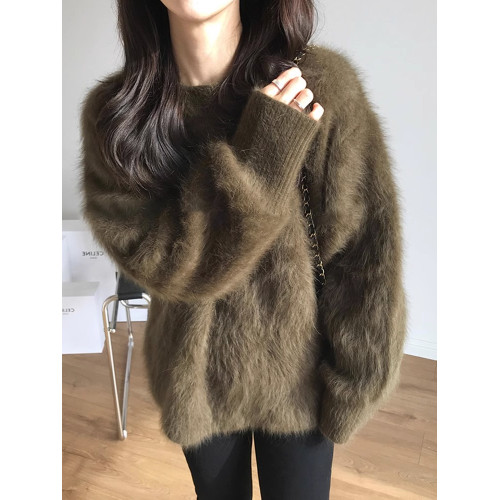 水貂絨毛衣女秋冬小個子加厚高級感套頭針織衫慵懶風寬松內搭上衣 水貂絨毛衣女秋冬小個子加厚高級感套頭針織衫慵懶風寬松內搭上衣