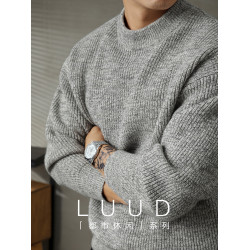 LUUD 圓領套頭毛衣男士2025秋冬保暖提花紋理百搭毛衫休閒針織衫