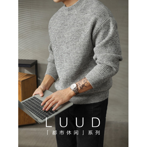 LUUD 圓領套頭毛衣男士2025秋冬保暖提花紋理百搭毛衫休閒針織衫
