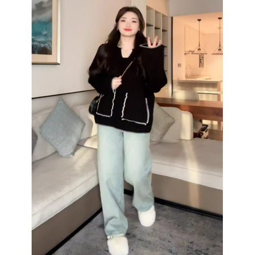 大碼慵懶風v領寬松內搭針織衫毛衣秋冬胖mm顯瘦小香風外套上衣女 大碼慵懶風v領寬松內搭針織衫毛衣秋冬胖mm顯瘦小香風外套上衣女