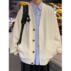 開衫毛衣男新款秋冬季休閒寬松線衣服男潮流帥氣加絨加厚針織外套