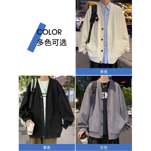 開衫毛衣男新款秋冬季休閒寬松線衣服男潮流帥氣加絨加厚針織外套