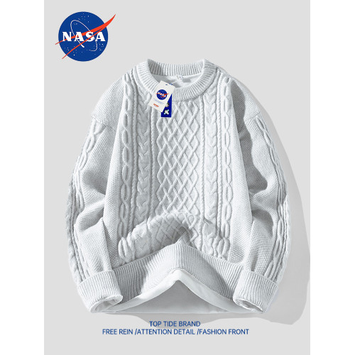 NASA圓領針織麻花毛衣男士秋冬季寬松休閒打底衫潮流百搭加絨長袖 NASA圓領針織麻花毛衣男士秋冬季寬松休閒打底衫潮流百搭加絨長袖
