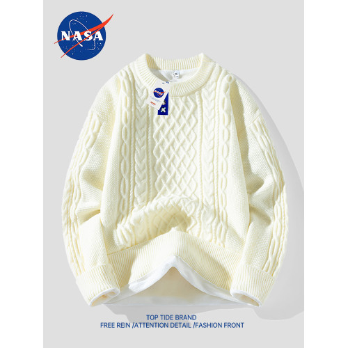 NASA圓領針織麻花毛衣男士秋冬季寬松休閒打底衫潮流百搭加絨長袖 NASA圓領針織麻花毛衣男士秋冬季寬松休閒打底衫潮流百搭加絨長袖