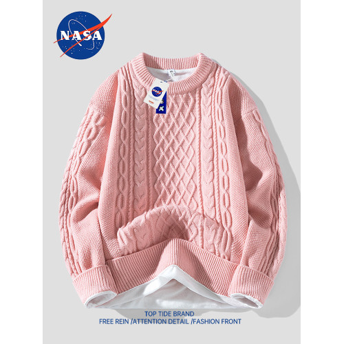 NASA圓領針織麻花毛衣男士秋冬季寬松休閒打底衫潮流百搭加絨長袖 NASA圓領針織麻花毛衣男士秋冬季寬松休閒打底衫潮流百搭加絨長袖