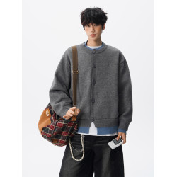 安哥拉紅針織衫開衫男女冬國潮假兩件情侶毛衣復古慵懶風線衣外套