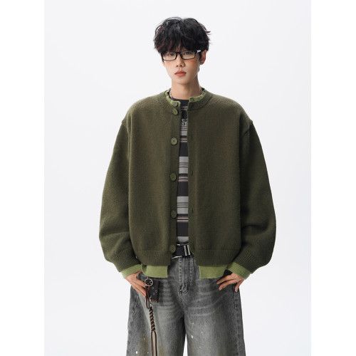 安哥拉紅針織衫開衫男女冬國潮假兩件情侶毛衣復古慵懶風線衣外套