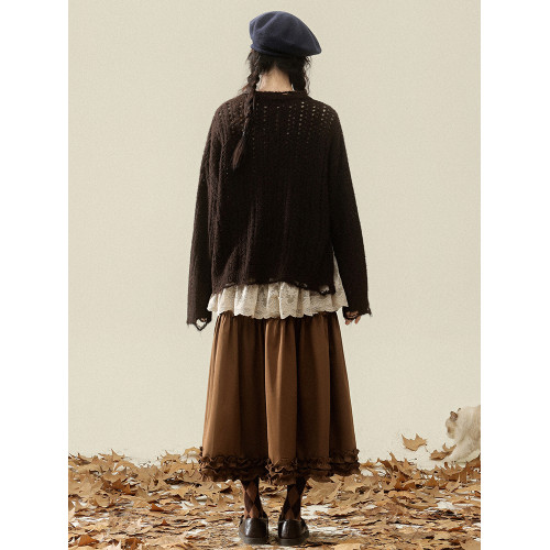 三寸藕【焦糖漫想】復古設計感綁帶毛衣冬季小衆慵懶加厚保暖上衣 三寸藕【焦糖漫想】復古設計感綁帶毛衣冬季小衆慵懶加厚保暖上衣