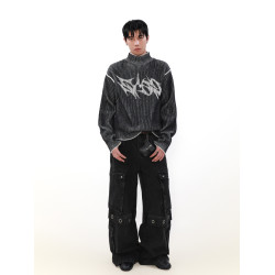 MRNEARLY美式街頭高領小衆雙面穿毛衣男秋冬情侶設計感立領針織衫