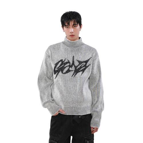 MRNEARLY美式街頭高領小衆雙面穿毛衣男秋冬情侶設計感立領針織衫