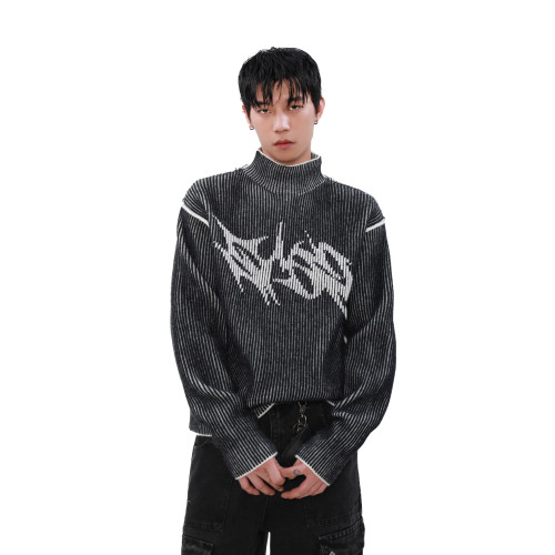 MRNEARLY美式街頭高領小衆雙面穿毛衣男秋冬情侶設計感立領針織衫