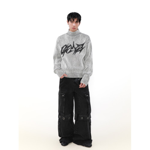 MRNEARLY美式街頭高領小衆雙面穿毛衣男秋冬情侶設計感立領針織衫