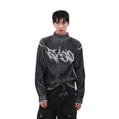 MRNEARLY美式街頭高領小衆雙面穿毛衣男秋冬情侶設計感立領針織衫