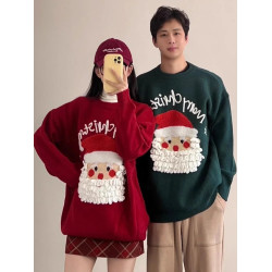 復古情侶裝聖誕老人紅色毛衣女秋冬季寬松慵懶風氛圍感港味針織衫