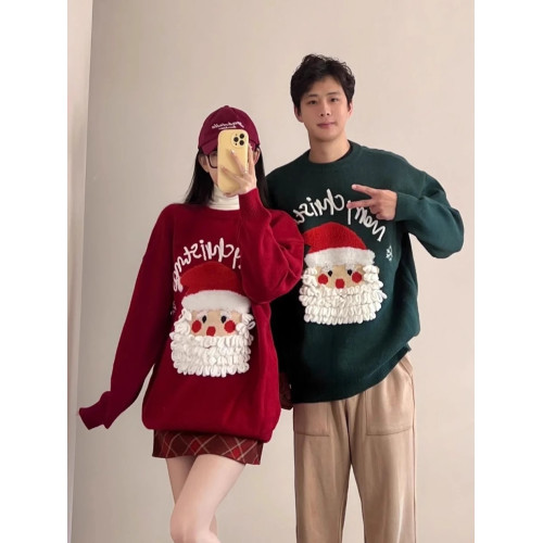 復古情侶裝聖誕老人紅色毛衣女秋冬季寬松慵懶風氛圍感港味針織衫 復古情侶裝聖誕老人紅色毛衣女秋冬季寬松慵懶風氛圍感港味針織衫