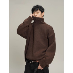 美式復古純色高領毛衣男女冬季潮牌加厚慵懶風針織衫保暖情侶外套