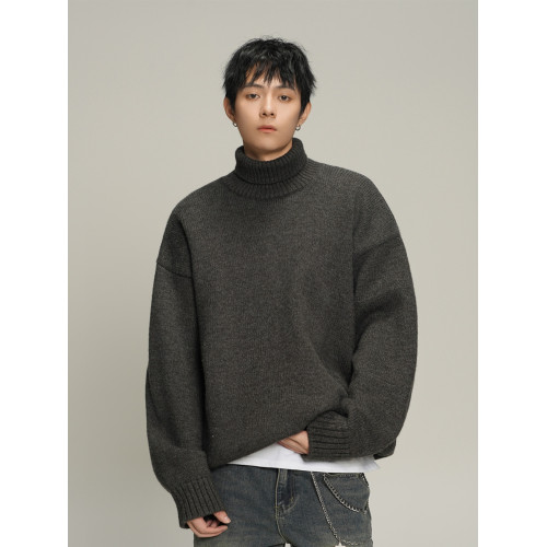 美式復古純色高領毛衣男女冬季潮牌加厚慵懶風針織衫保暖情侶外套