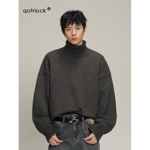 美式復古純色高領毛衣男女冬季潮牌加厚慵懶風針織衫保暖情侶外套