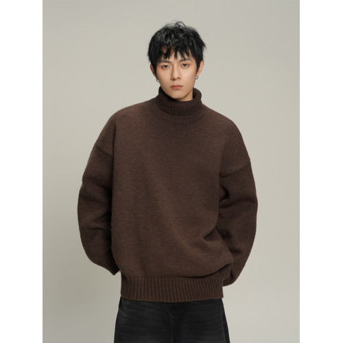 美式復古純色高領毛衣男女冬季潮牌加厚慵懶風針織衫保暖情侶外套