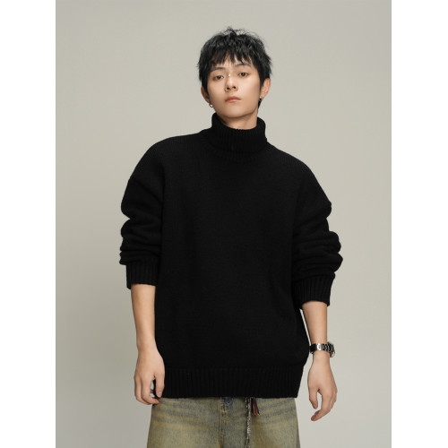 美式復古純色高領毛衣男女冬季潮牌加厚慵懶風針織衫保暖情侶外套