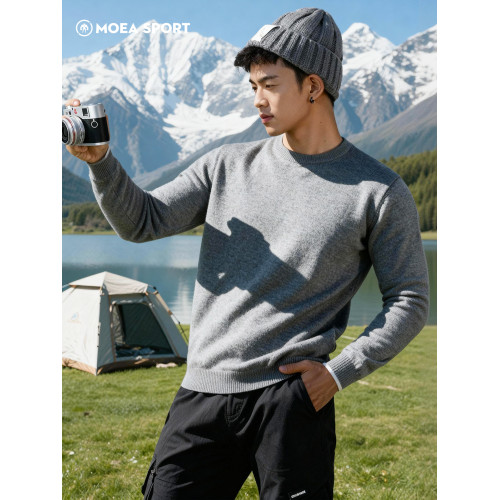 墨立方男士秋冬季圓領套頭毛衣純色內搭2025冬季加厚打底針織衫潮