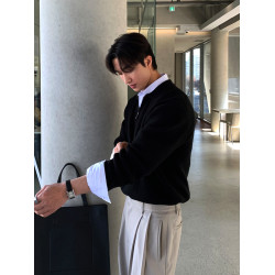 SSUMENAM「老錢風 半拉鍊」灰色POLO衫毛衣男秋季高級翻領針織衫