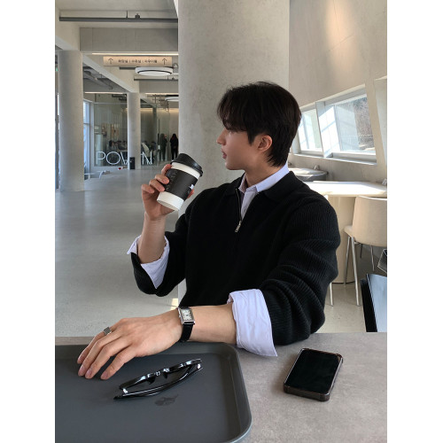 SSUMENAM「老錢風 半拉鍊」灰色POLO衫毛衣男秋季高級翻領針織衫