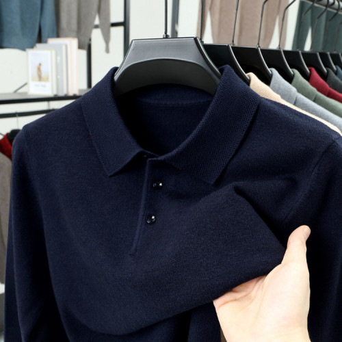 秋冬季新款男士polo領套頭毛衫中老年保暖百搭長袖毛衣針織打底衫