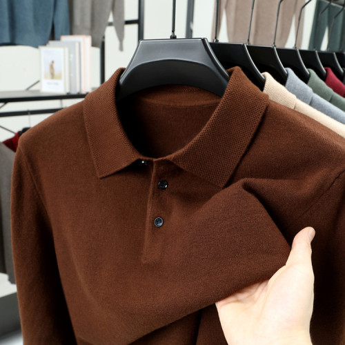 秋冬季新款男士polo領套頭毛衫中老年保暖百搭長袖毛衣針織打底衫