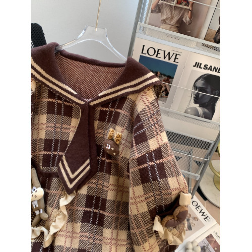 超好看海軍領復古格子美拉德可愛毛衣女秋冬穿搭寬松慵懶風針織衫 超好看海軍領復古格子美拉德可愛毛衣女秋冬穿搭寬松慵懶風針織衫