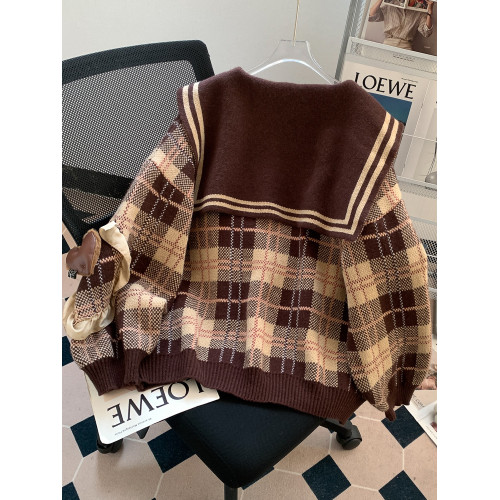 超好看海軍領復古格子美拉德可愛毛衣女秋冬穿搭寬松慵懶風針織衫 超好看海軍領復古格子美拉德可愛毛衣女秋冬穿搭寬松慵懶風針織衫