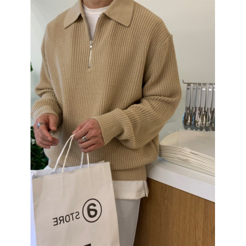 半拉鍊毛衣男秋冬款日系復古高級感慵懶風翻領針織衫寬松休閒線衣